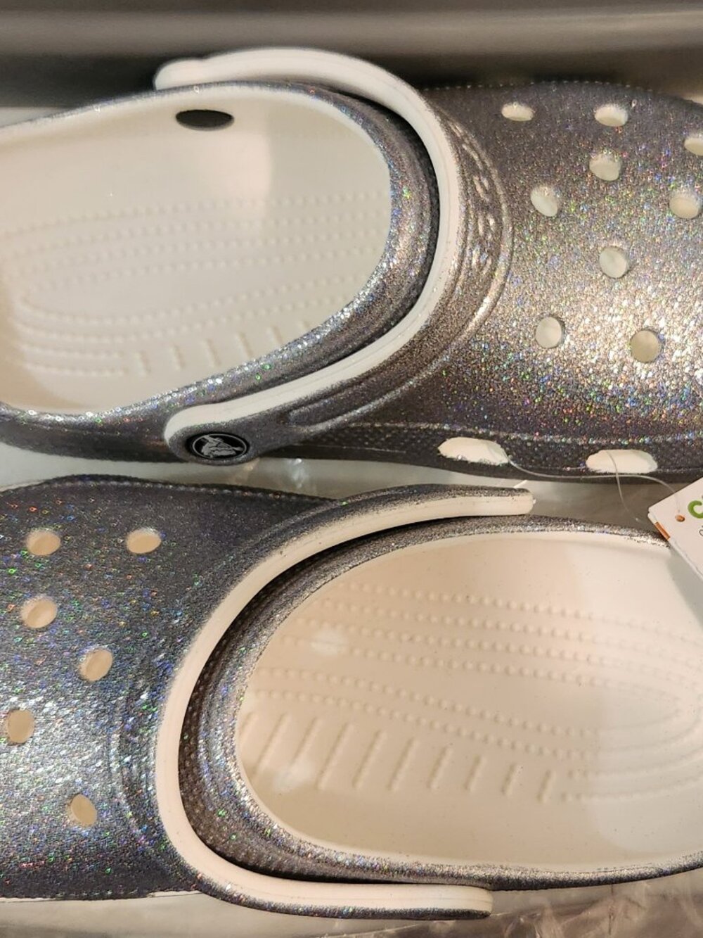 Rainbow holographic glitter crocs